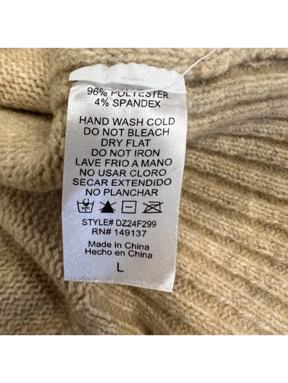 Double Zero Womens Knit Sweater Tan Mock Neck Size Large